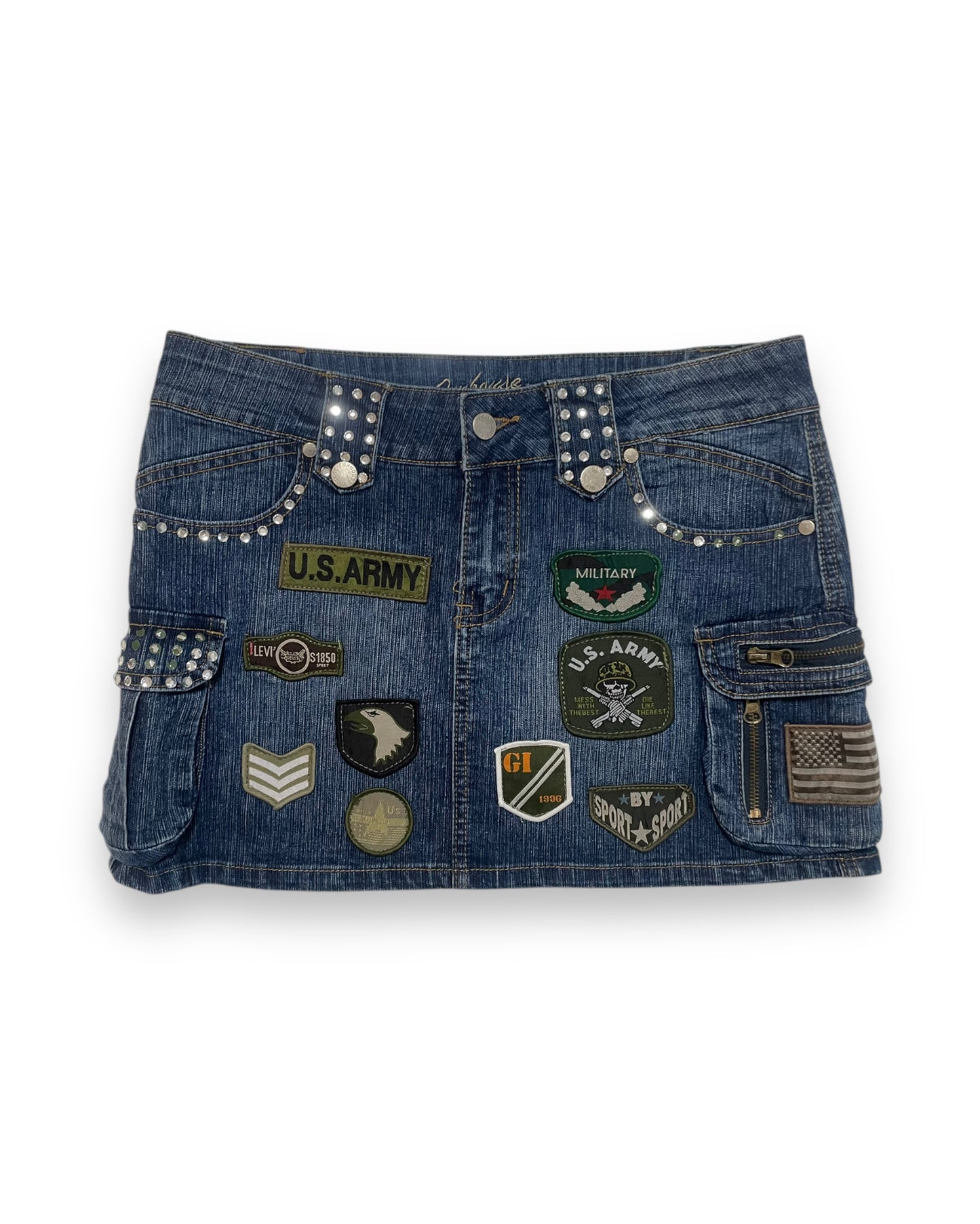 ARMY PATCHED DENIM SKIRT