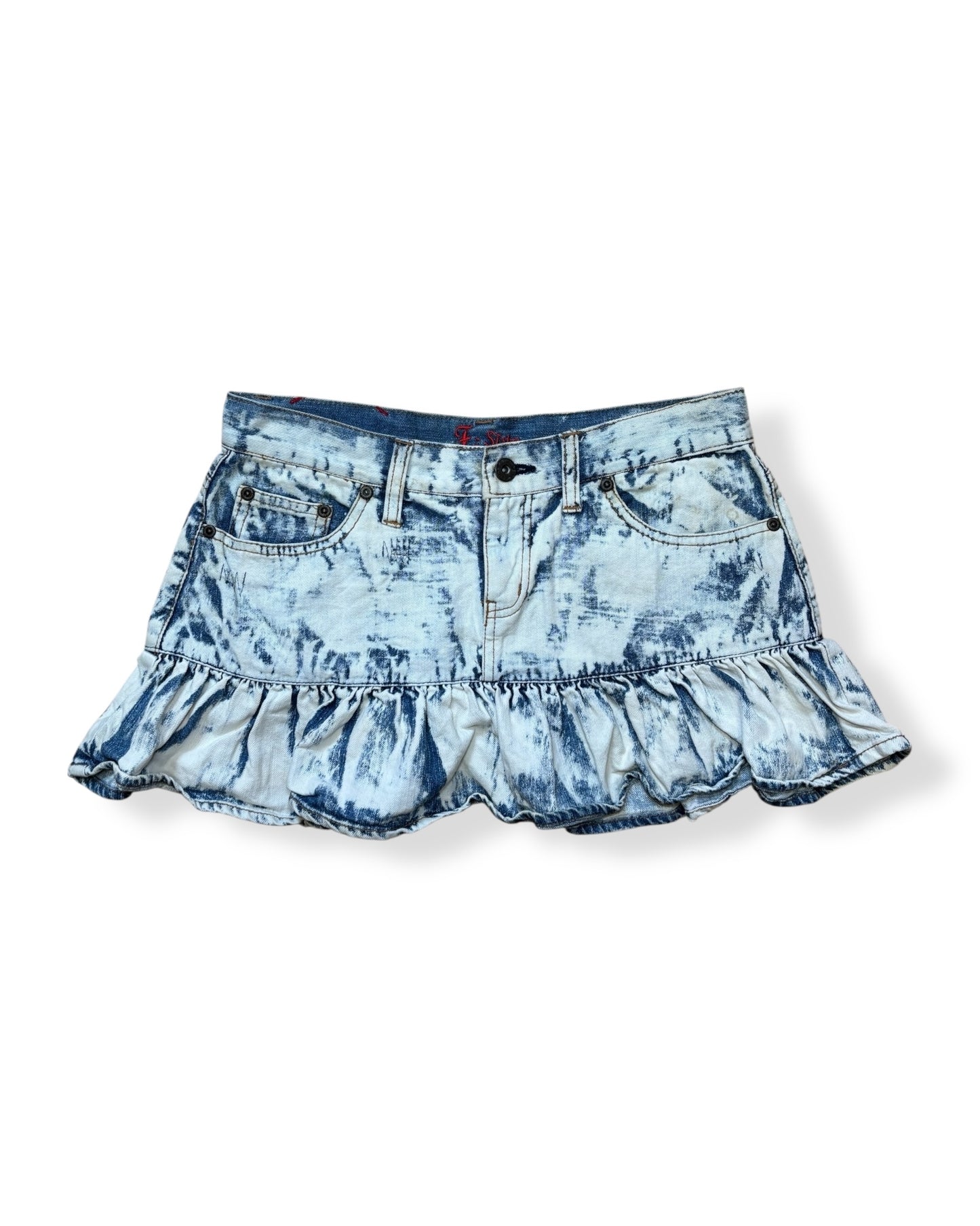 ACID WASH PLEATED DENIM MINI SKIRT