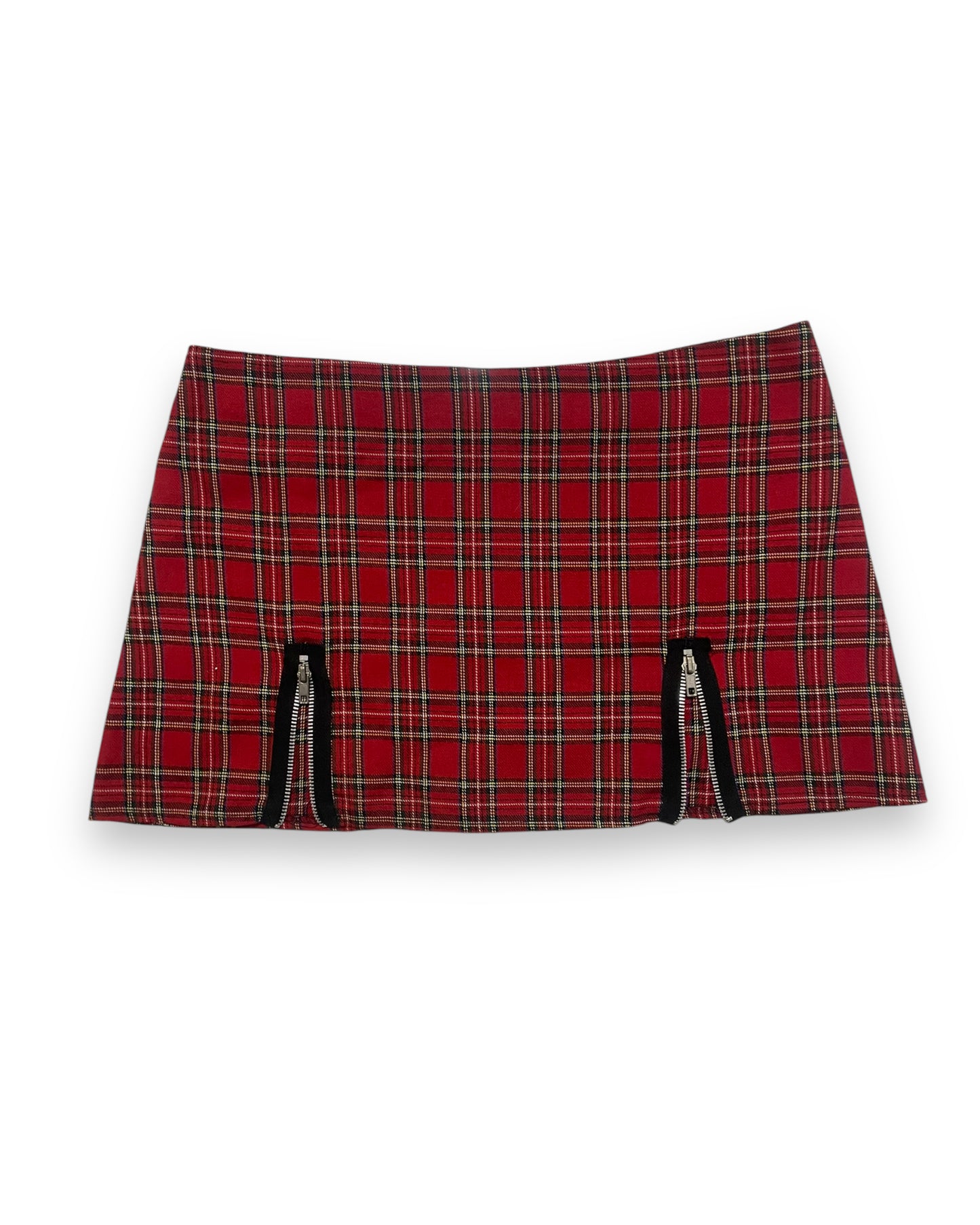 RED PLAID ZIPPER MINI SKIRT