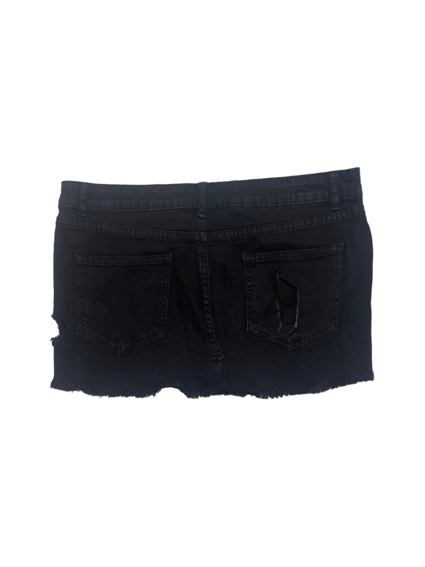 BLACK DISTRESSED DENIM MINI SKIRT