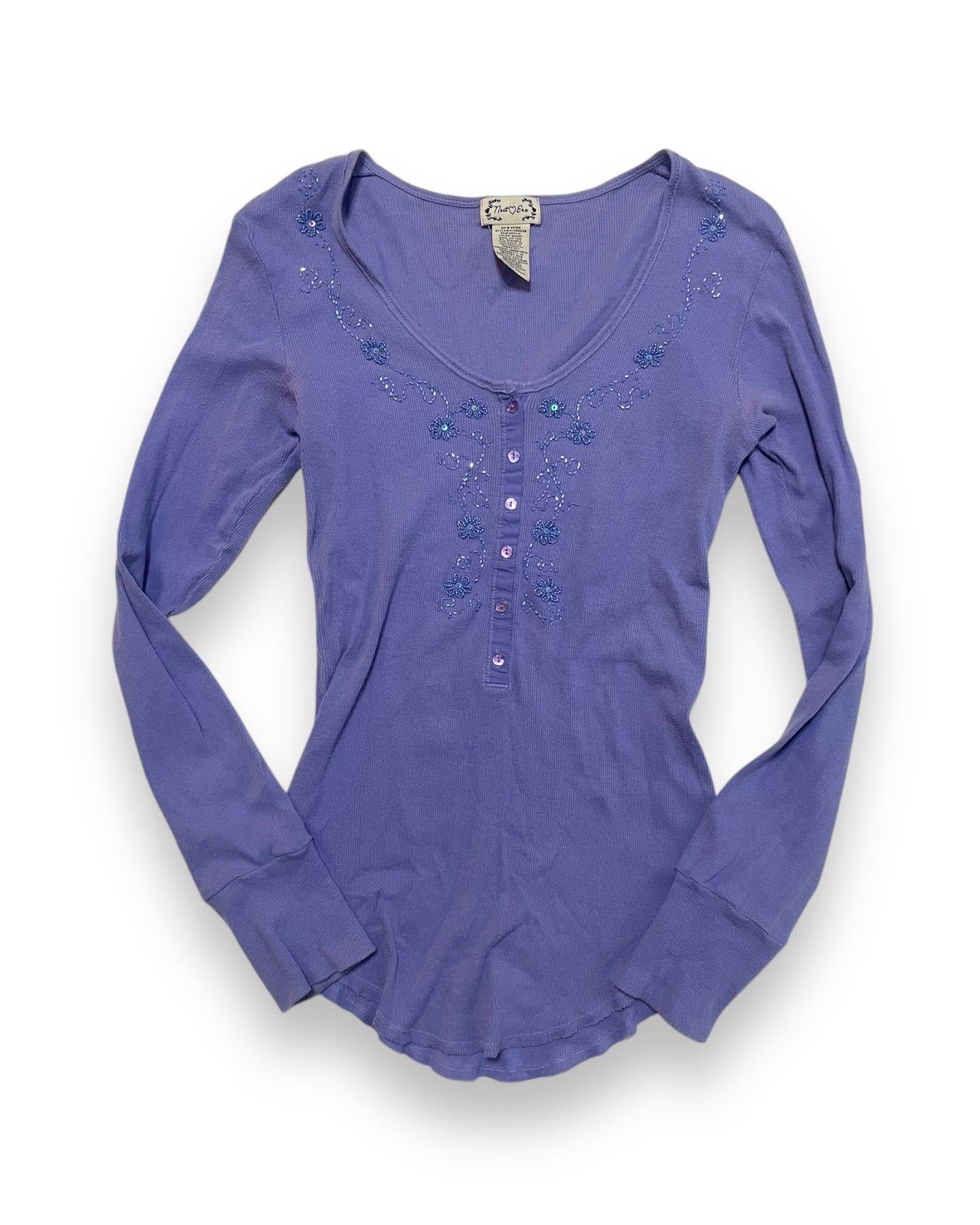 PURPLE BEADED HENLEY TOP