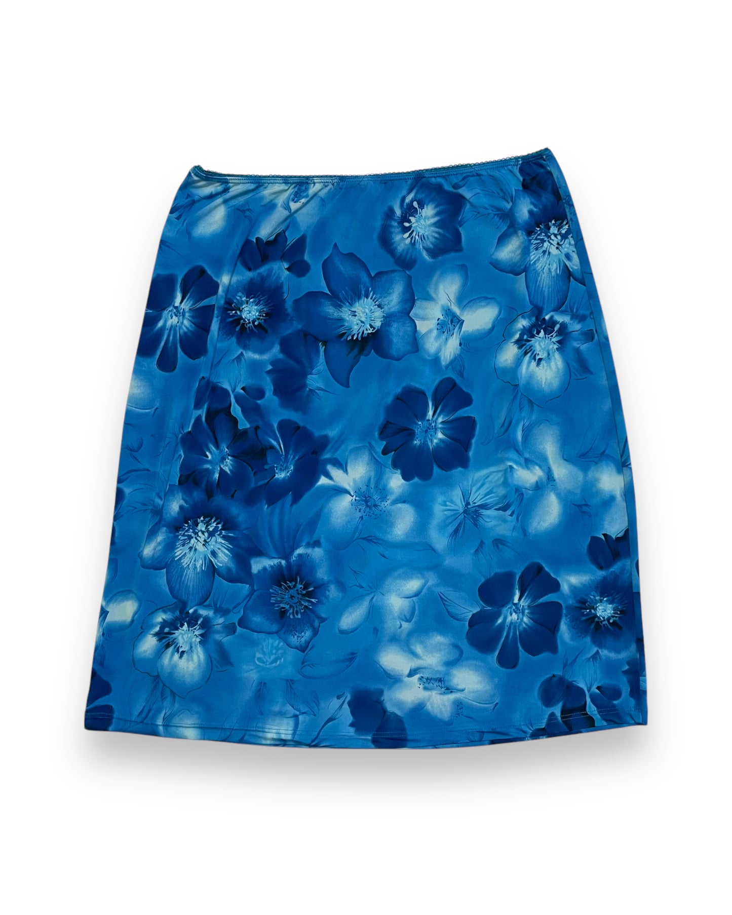 BLUE FLORAL MESH MIDI SKIRT