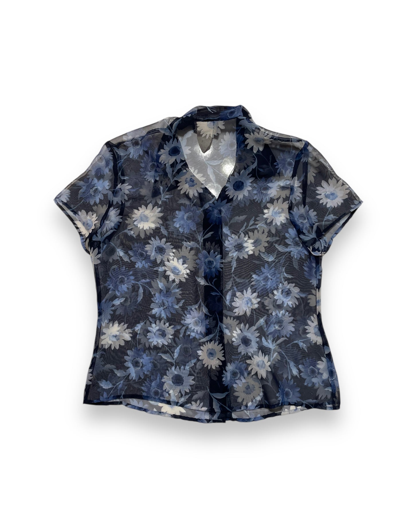 FLORAL MESH SHEER BUTTON UP