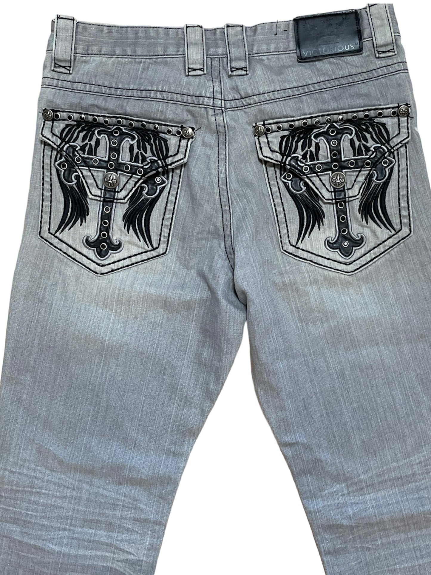 ANGEL WING CROSS STUDDED JEANS