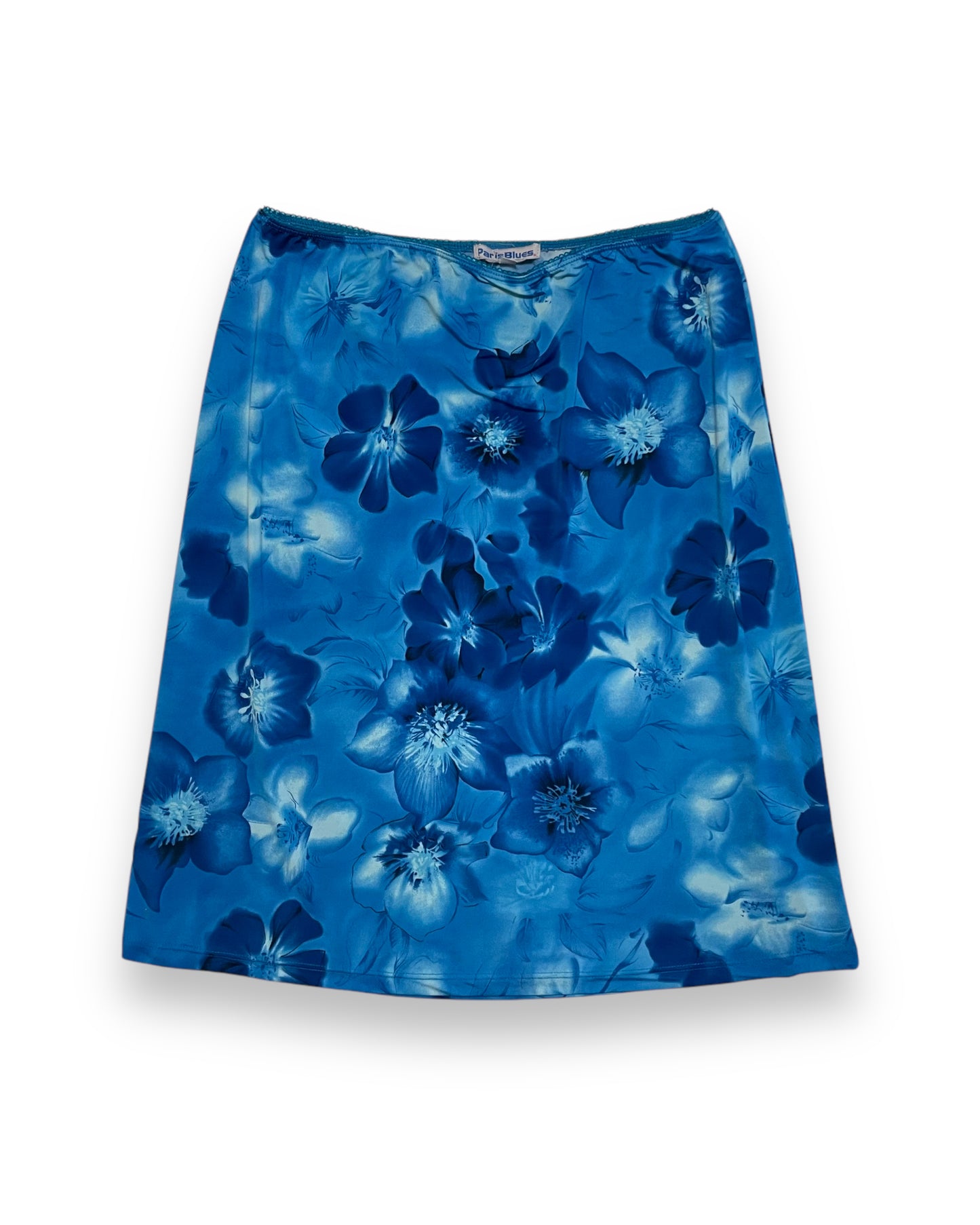 BLUE FLORAL MESH MIDI SKIRT