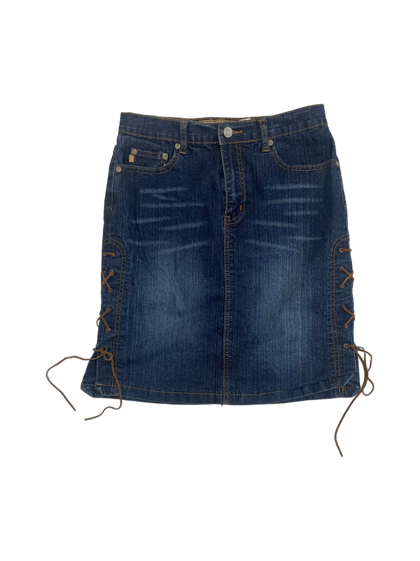 LACE UP DENIM MIDI SKIRT
