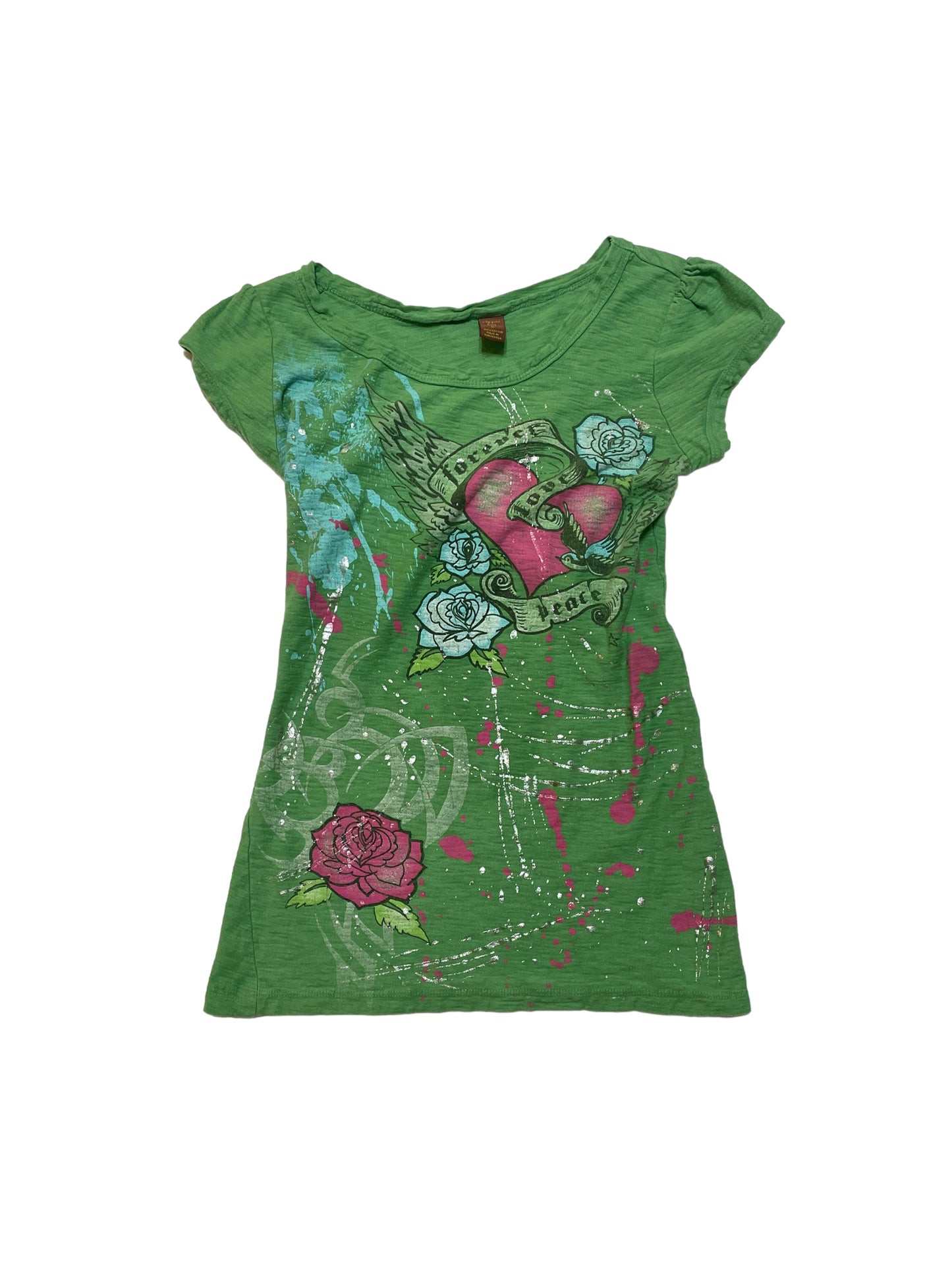 GREEN Y2K STYLE GRAPHIC TOP