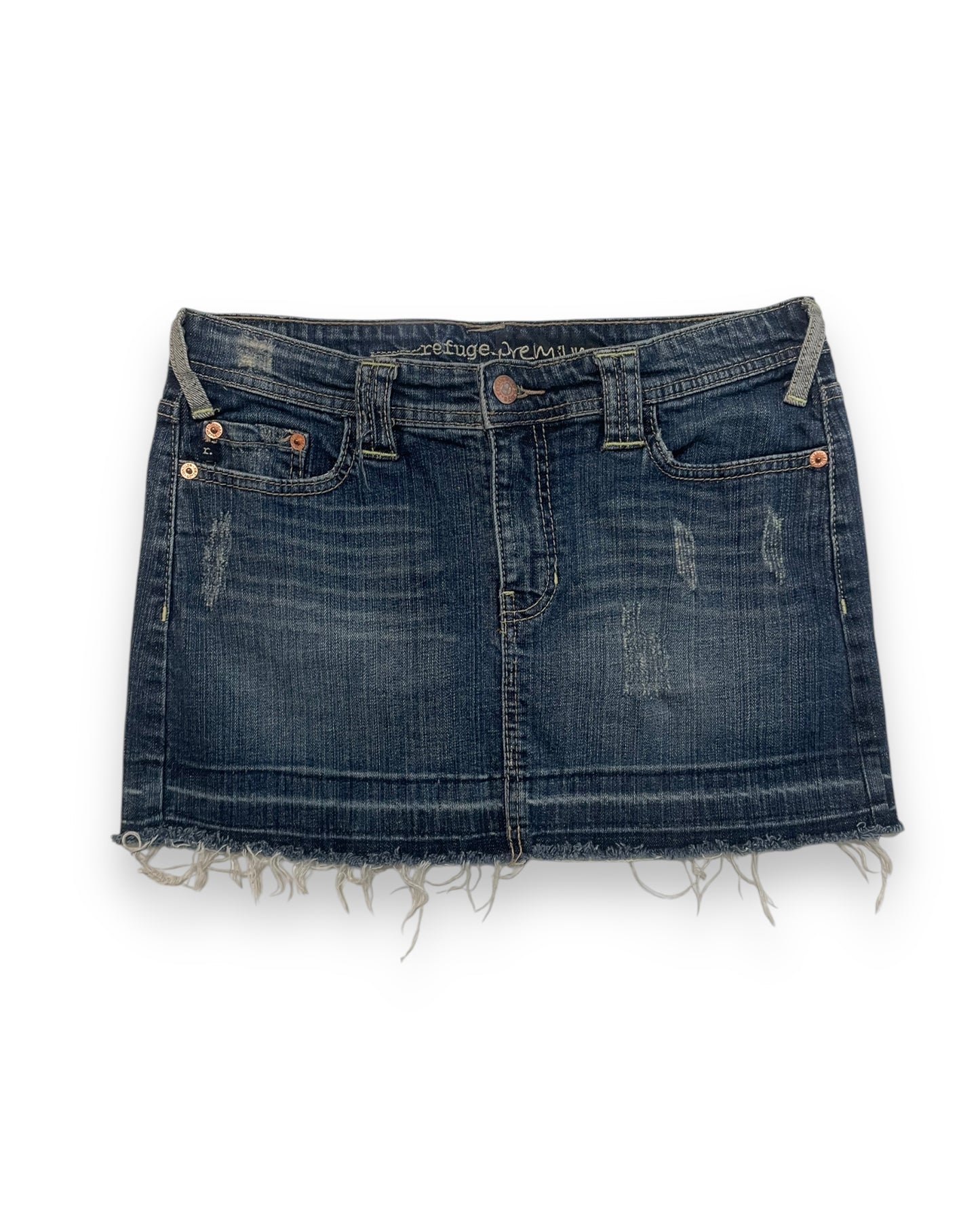 FRAYED DENIM MINI SKIRT