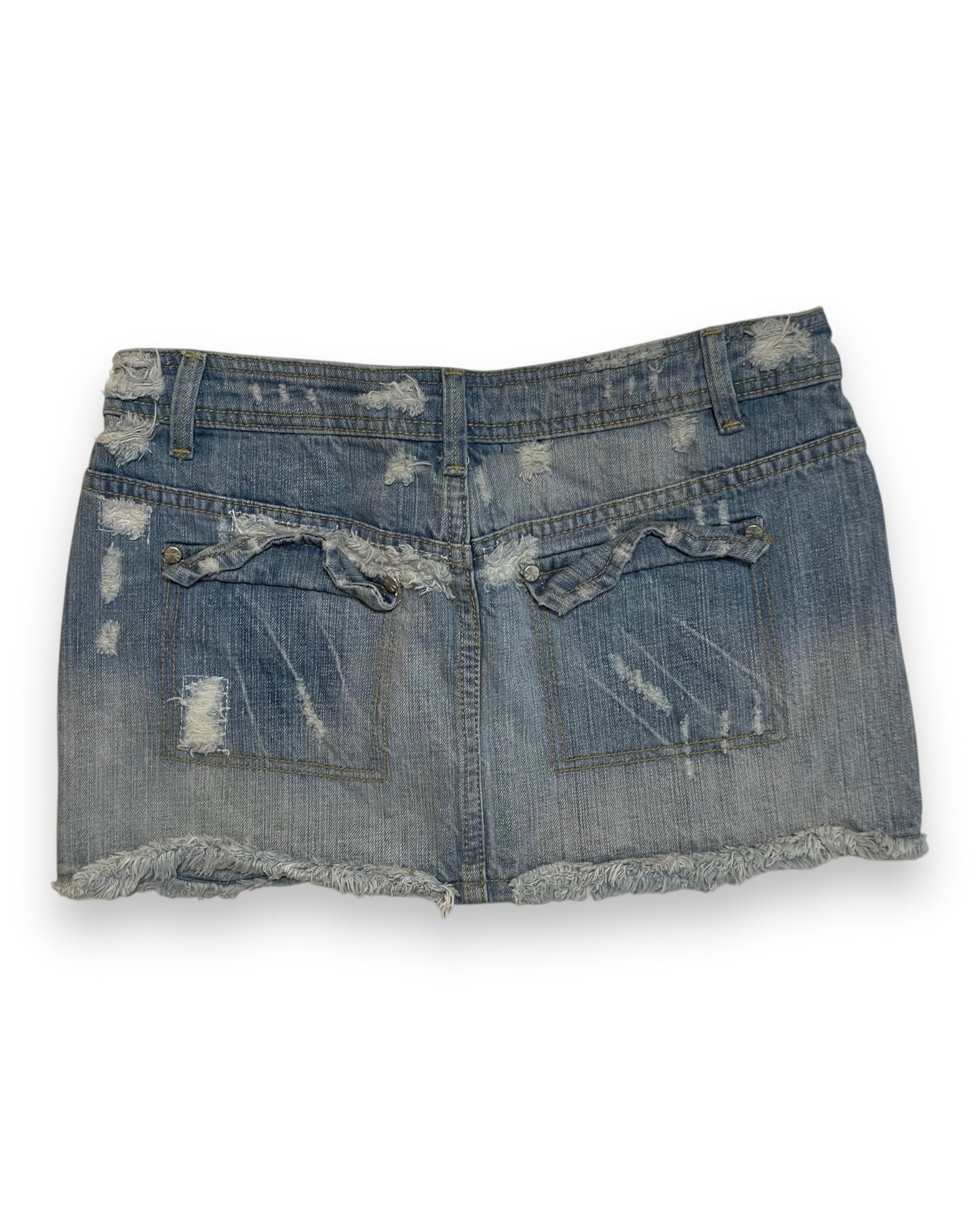 DISTRESSED LIGHT WASH DENIM MINI SKIRT