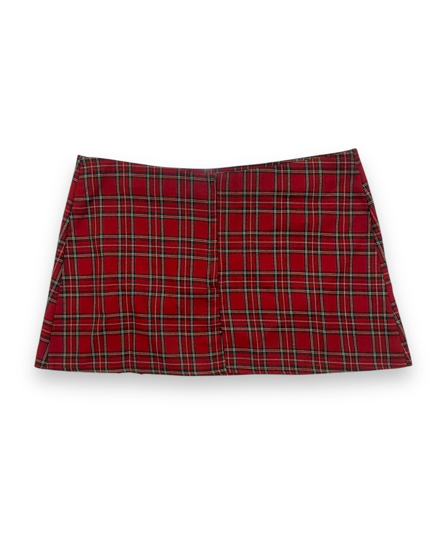 RED PLAID ZIPPER MINI SKIRT