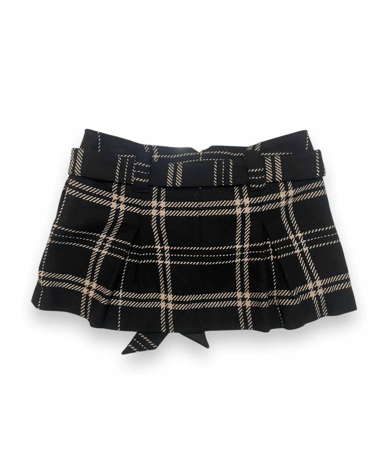 BLACK PLAID PLEATED MINI SKIRT
