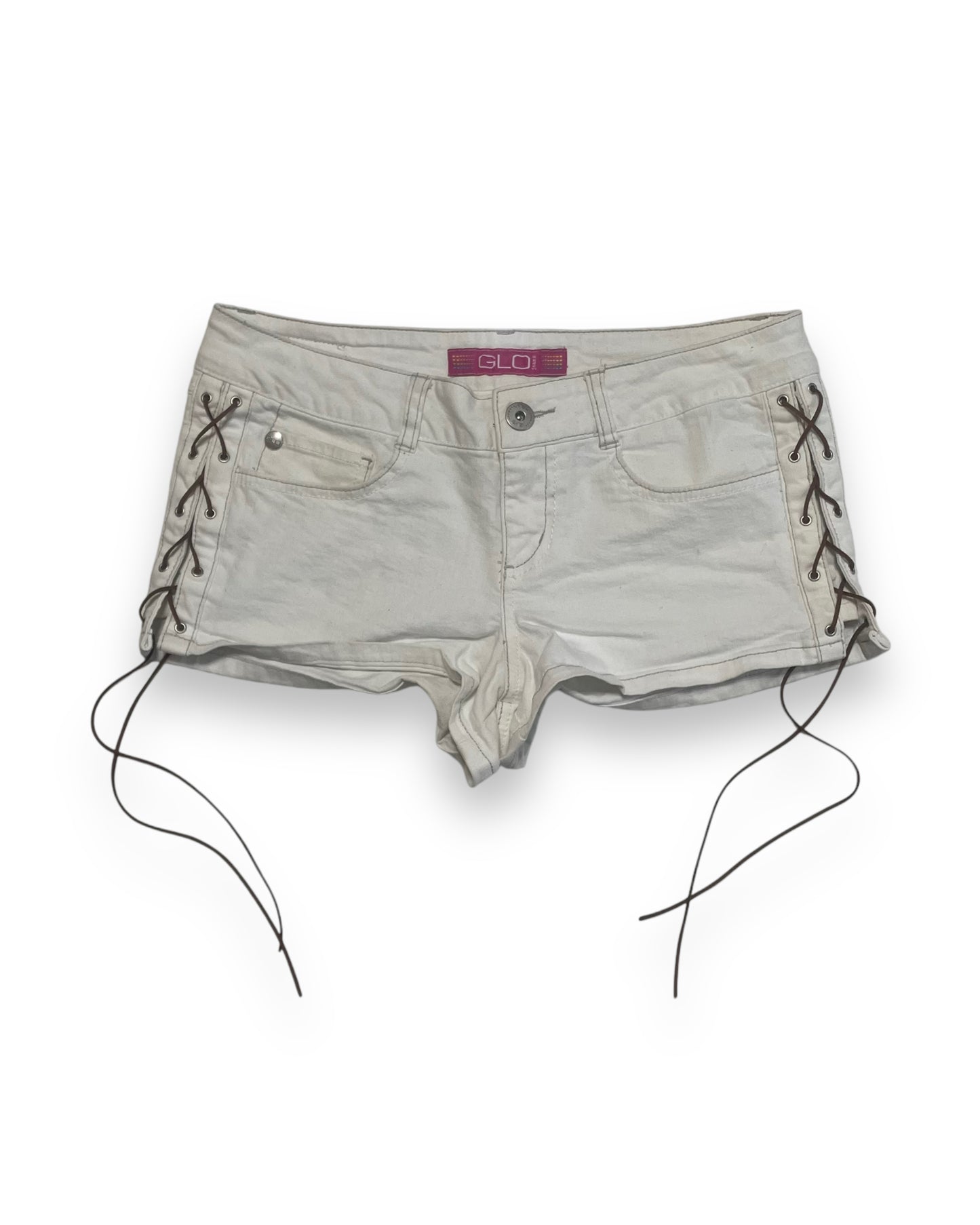 WHITE LACE UP MICRO SHORTS