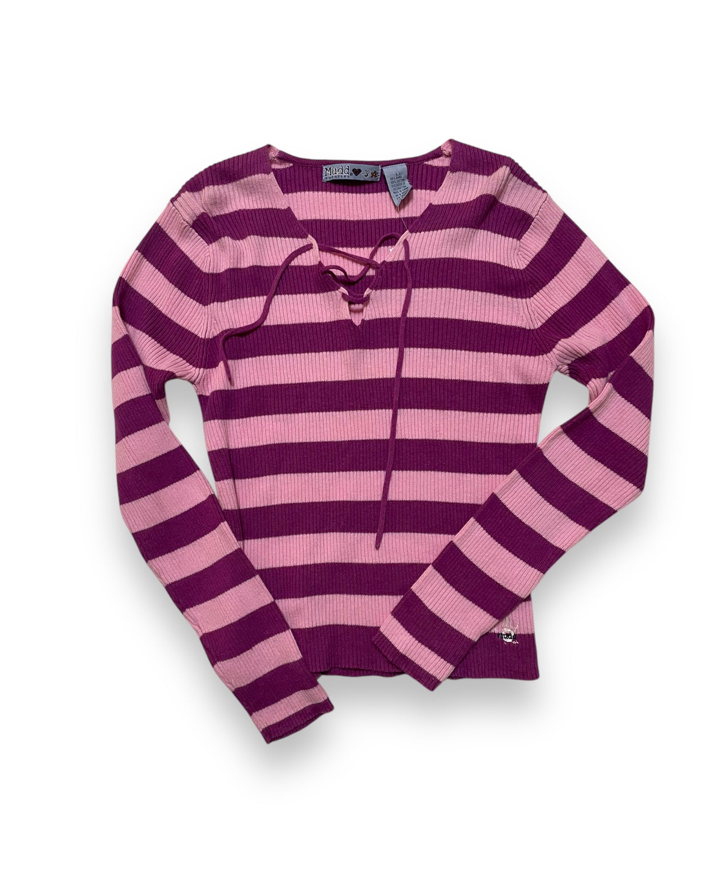 LACE UP STRIPED SWEATER
