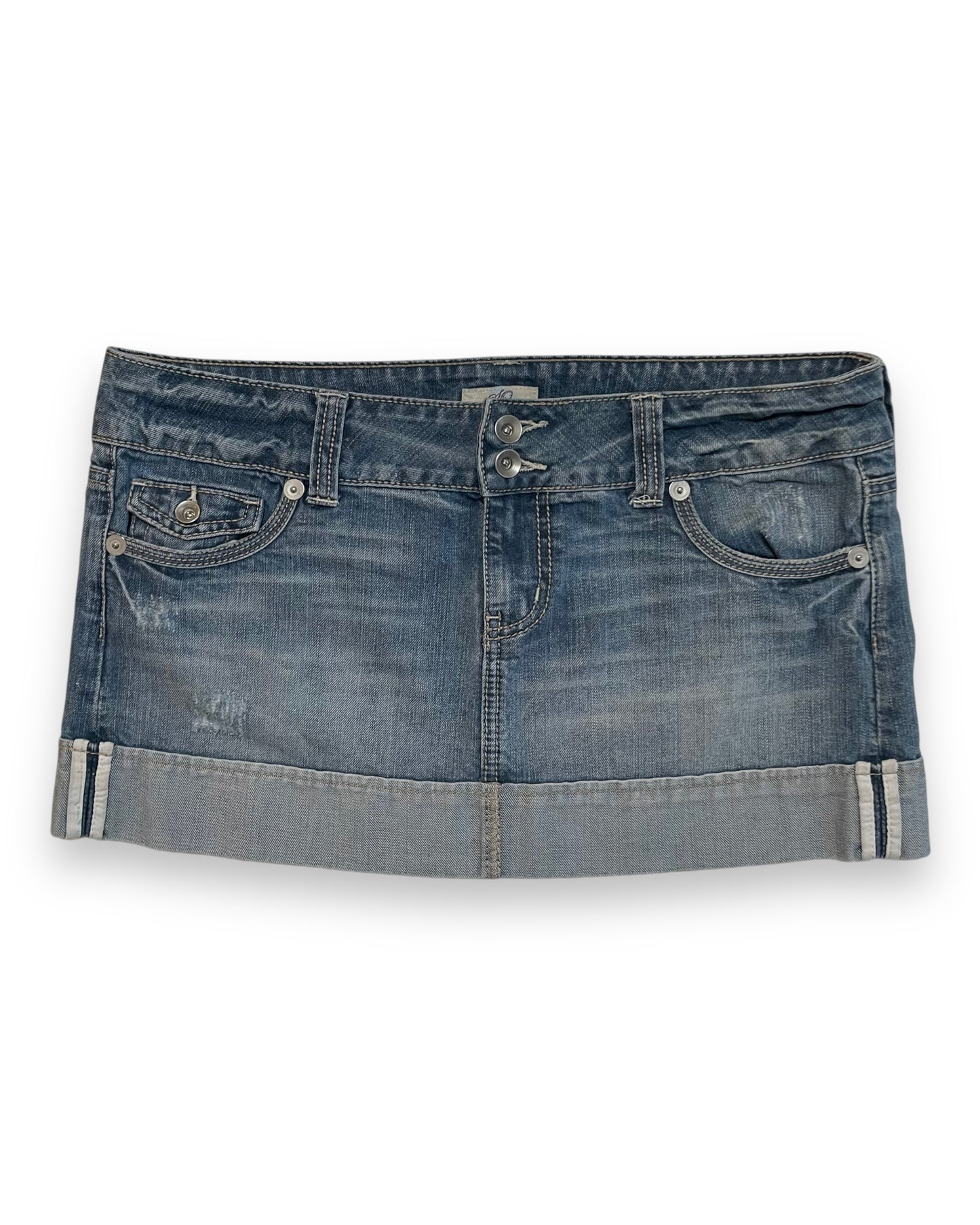 Y2K CUFFED DENIM MINI SKIRT