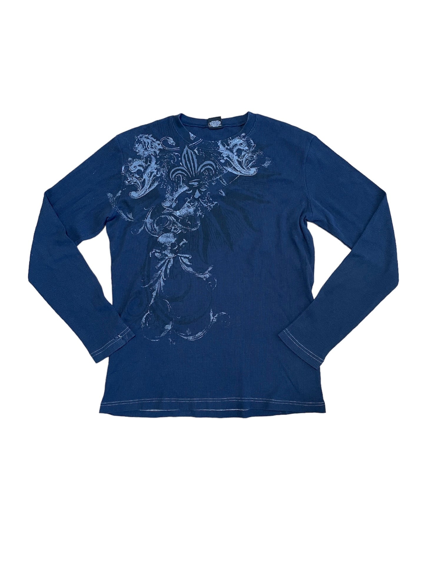 NAVY BLUE GRUNGY SKULL GRAPHIC THERMAL