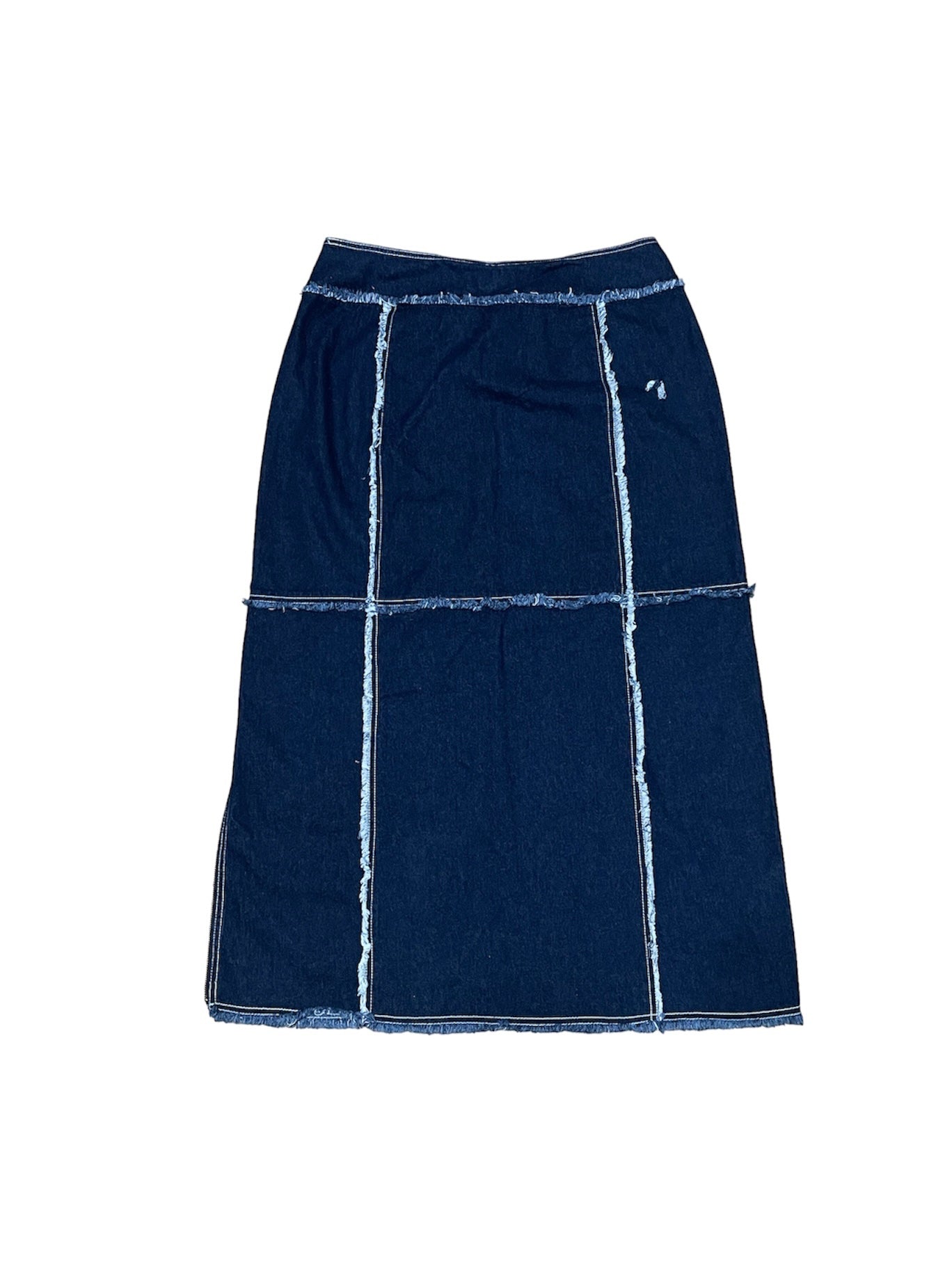 FRAYED DENIM MAXI SKIRT