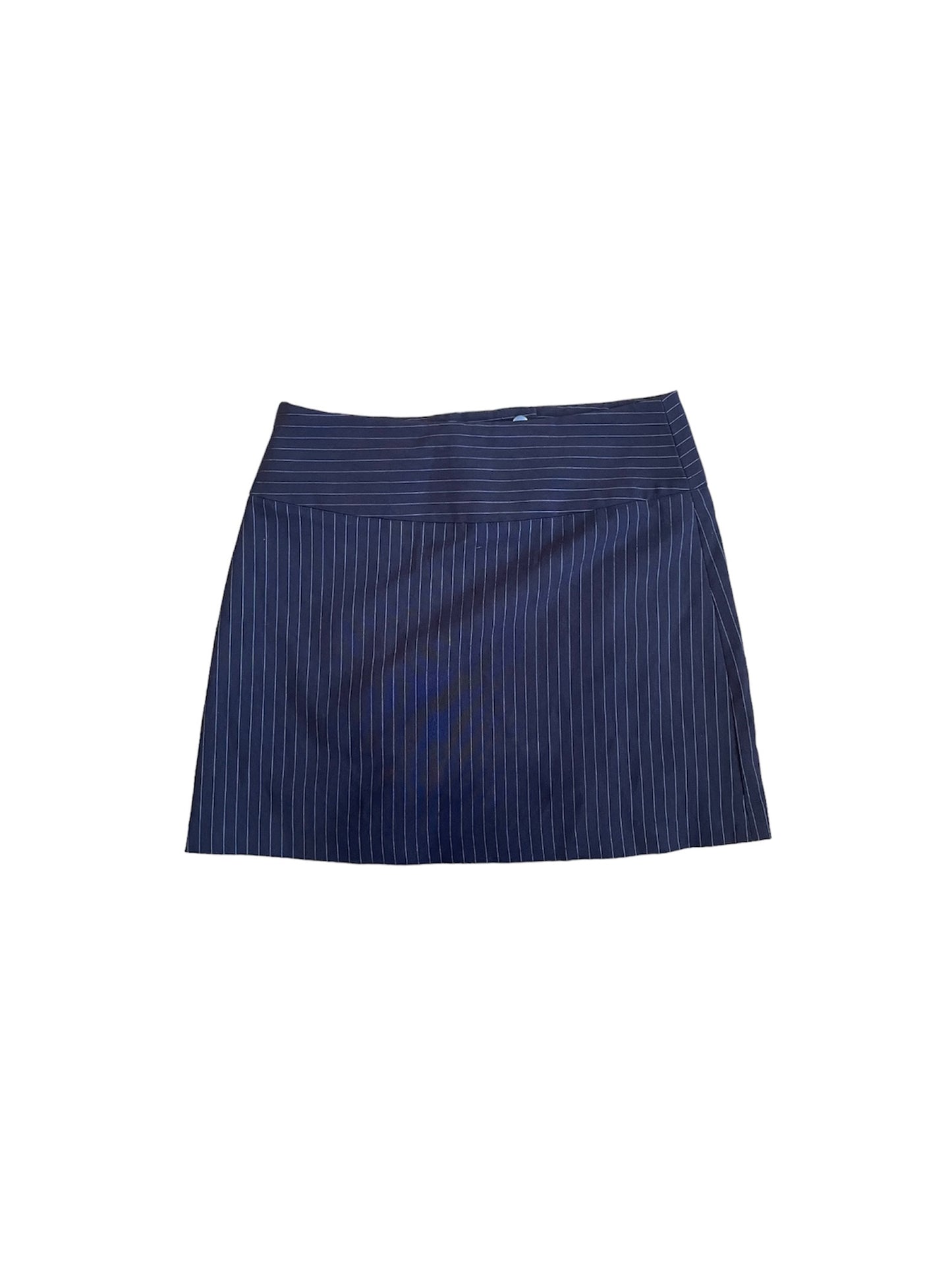 DARK BROWN PINSTRIPE BELTED MINI SKIRT