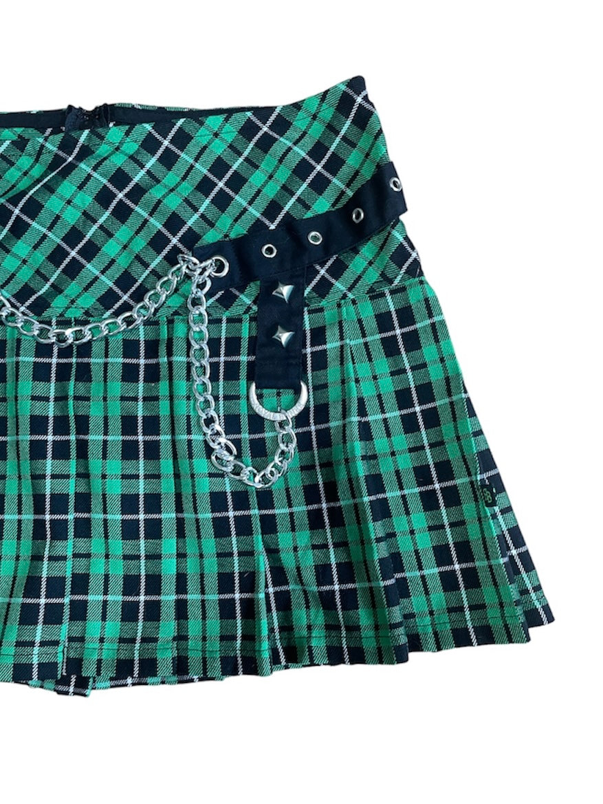 HOT TOPIC GREEN PLAID MINI SKIRT