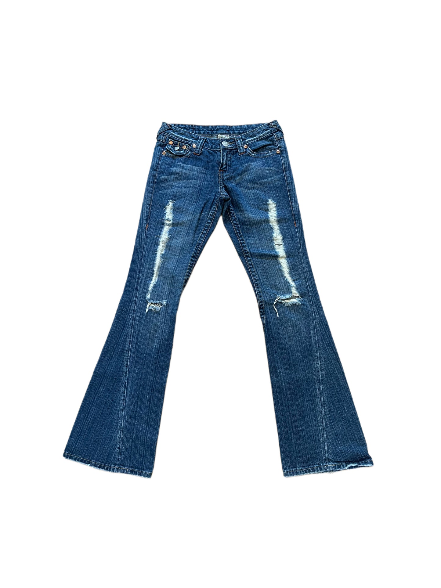TRUE RELIGION DISTRESSED FLARE JEANS