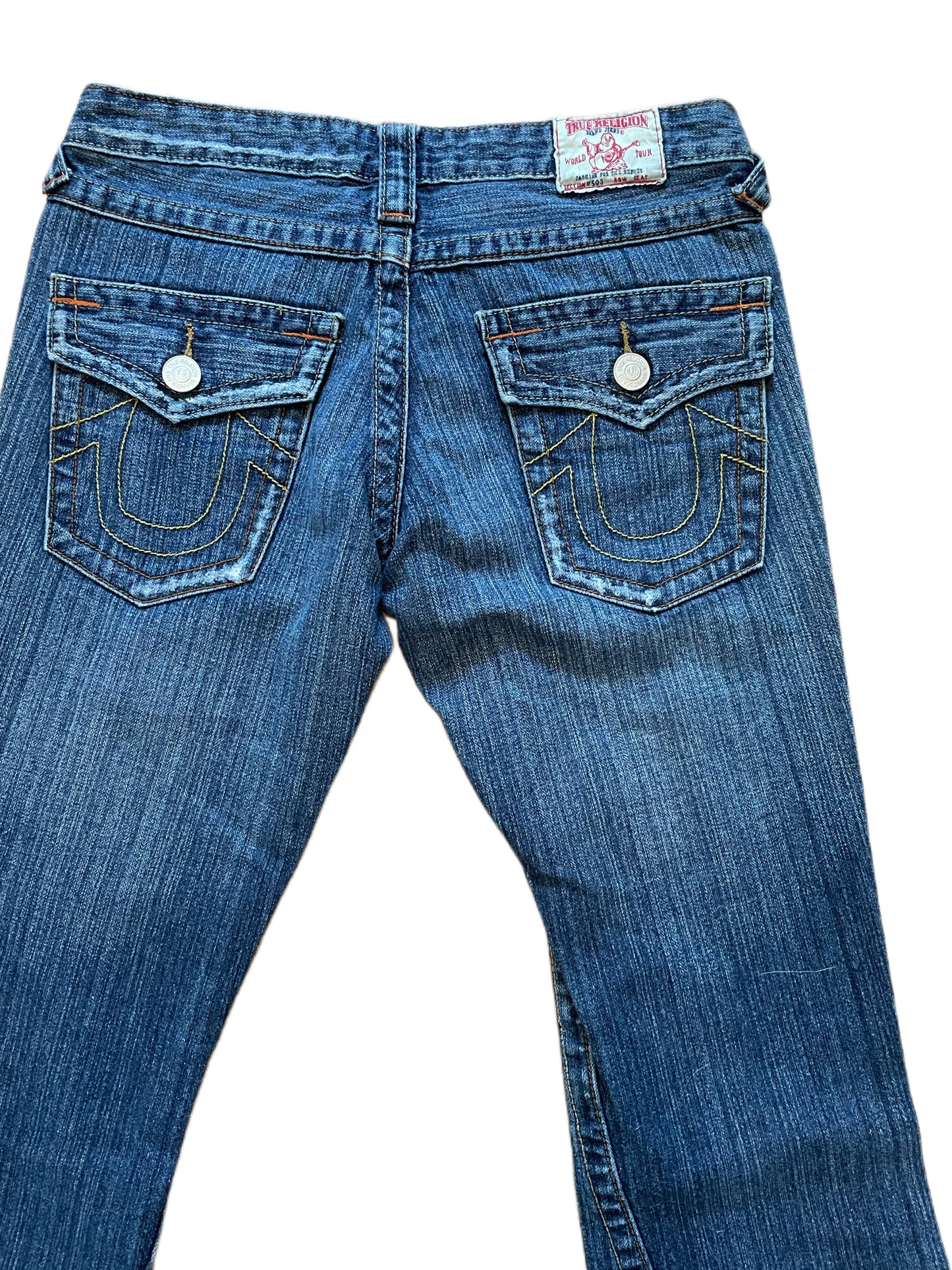 TRUE RELIGION DISTRESSED FLARE JEANS
