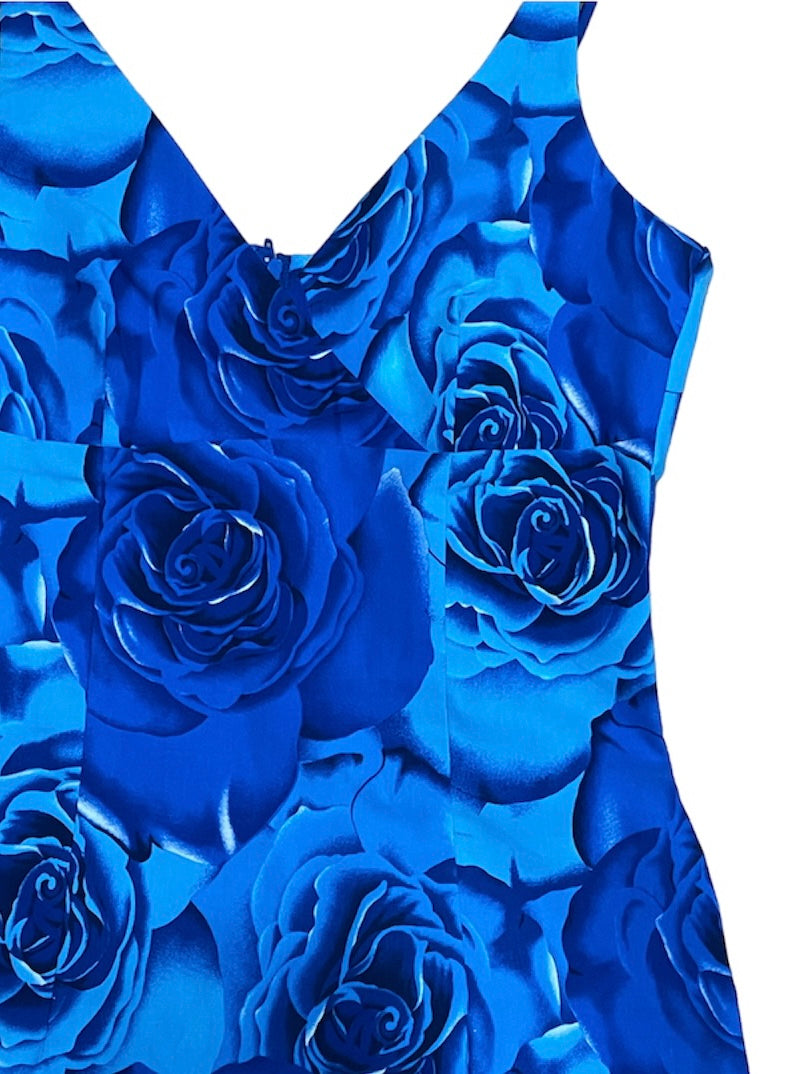 90s BLUE ROSE PRINT DRESS