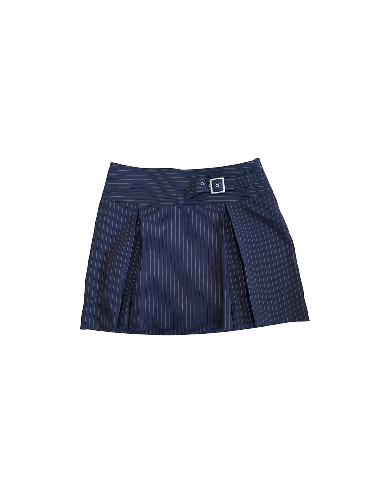 DARK BROWN PINSTRIPE BELTED MINI SKIRT