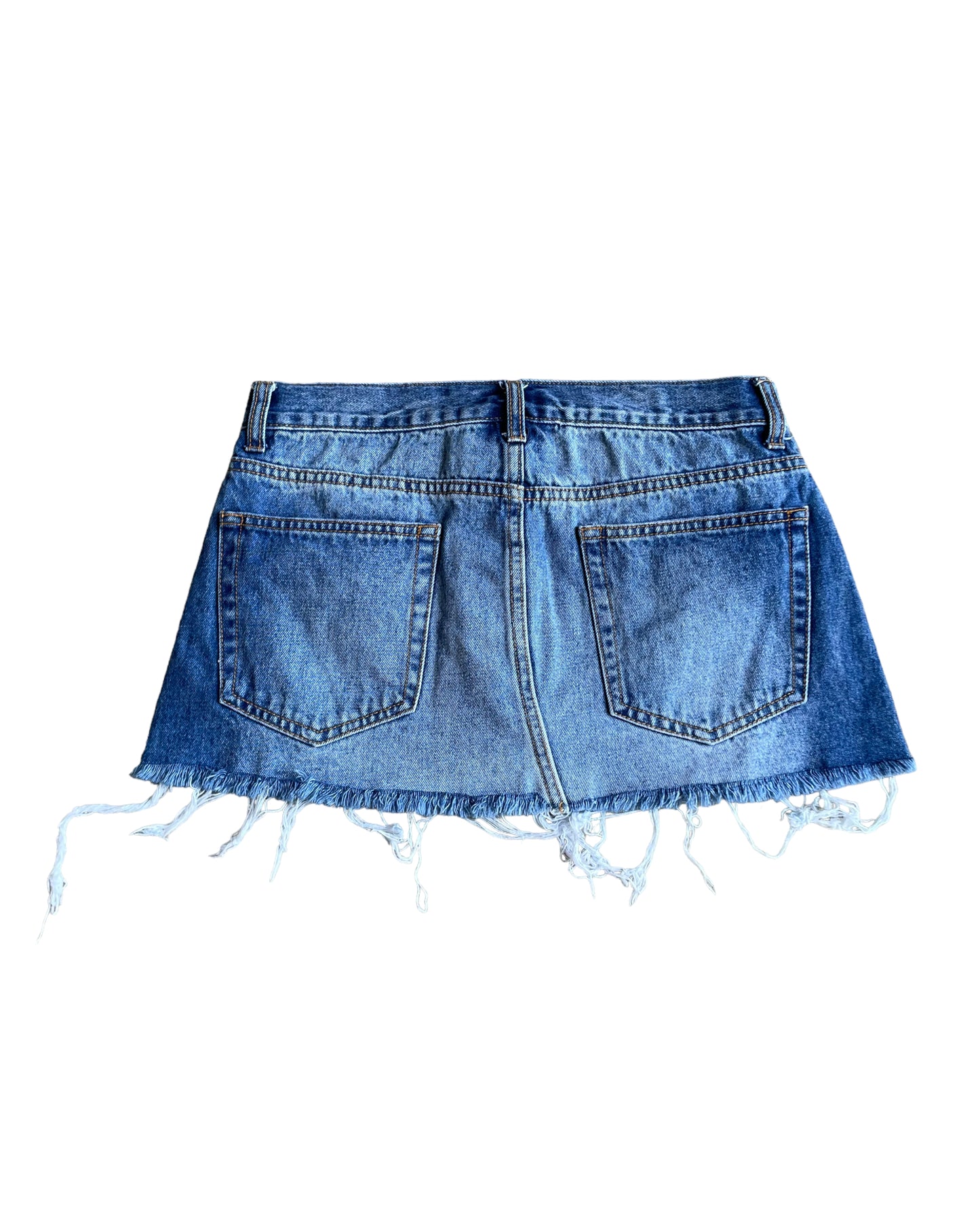 UPCYCLED BLEACHED SKULL DENIM MINI SKIRT