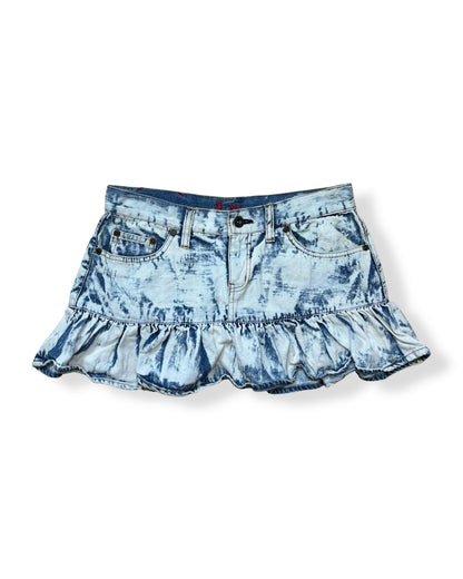 ACID WASH PLEATED DENIM MINI SKIRT