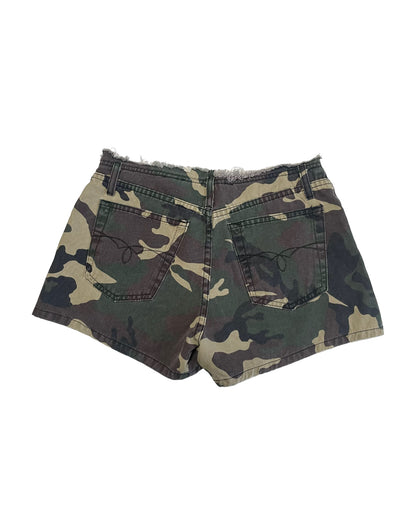 Y2K DISTRESSED CAMO SHORTS