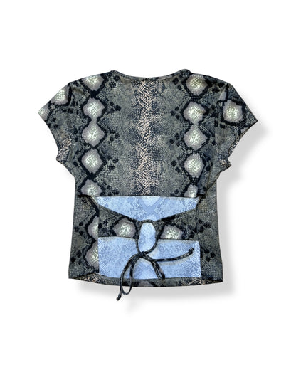 SNAKE PRINT OPEN TIE BACK TOP