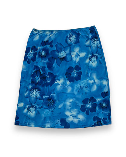 BLUE FLORAL MESH MIDI SKIRT