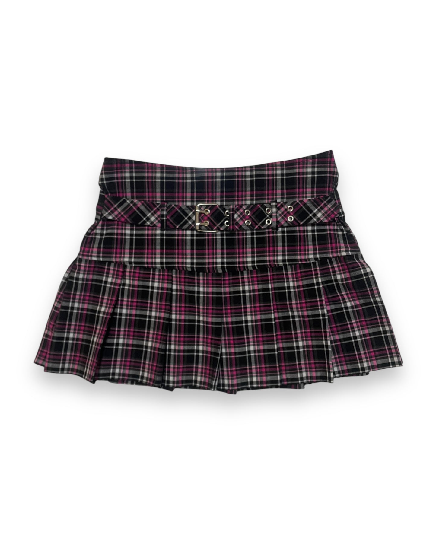 PINK PLAID PLEATED MINI SKIRT