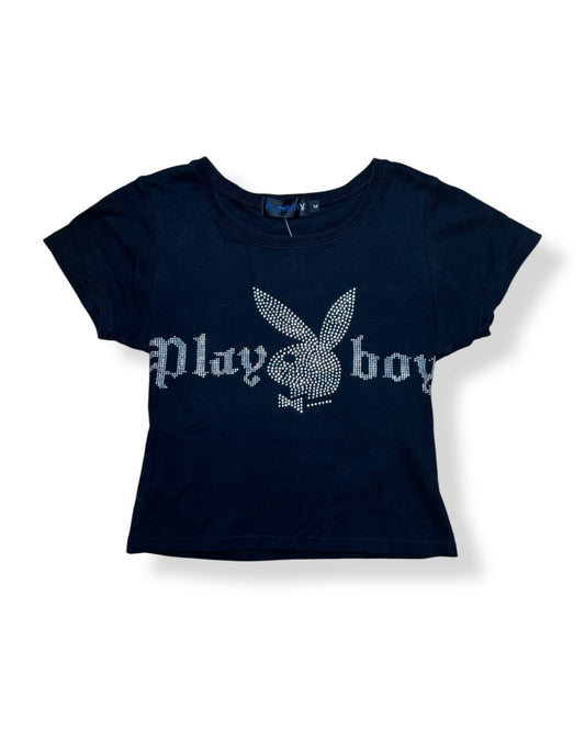Y2K PLAYBOY BEDAZZLED BABY TEE