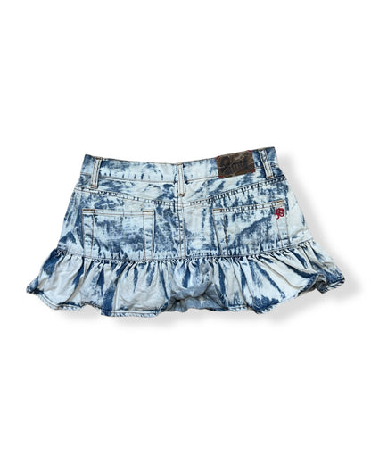 ACID WASH PLEATED DENIM MINI SKIRT