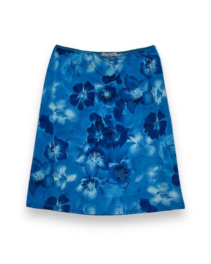 BLUE FLORAL MESH MIDI SKIRT