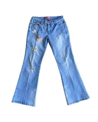 Y2K BUTTERFLY EMBROIDERY FLARE JEANS