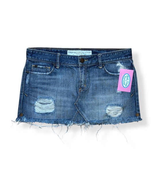 DISTRESSED DENIM MINI SKIRT