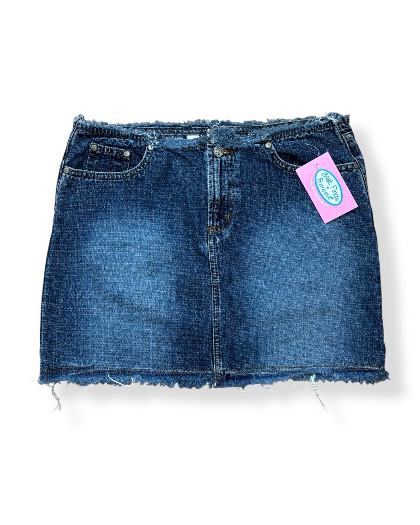 DISTRESSED DENIM MINI SKIRT