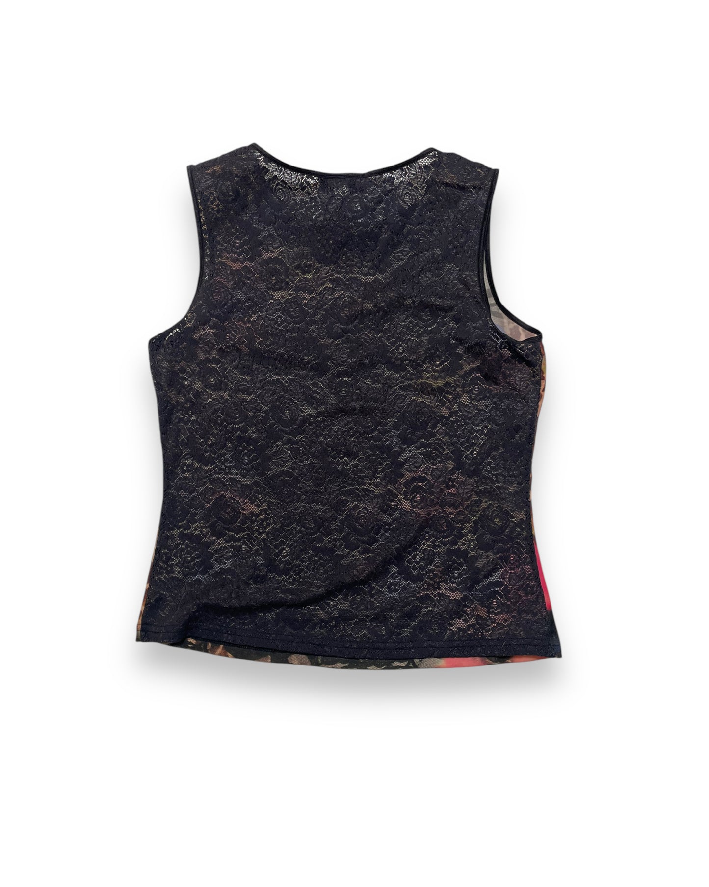 ABSTRACT FLORAL MESH AND LACE TOP