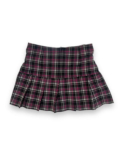 PINK PLAID PLEATED MINI SKIRT