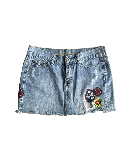 2000s DISTRESSED PATCHED MINI SKIRT