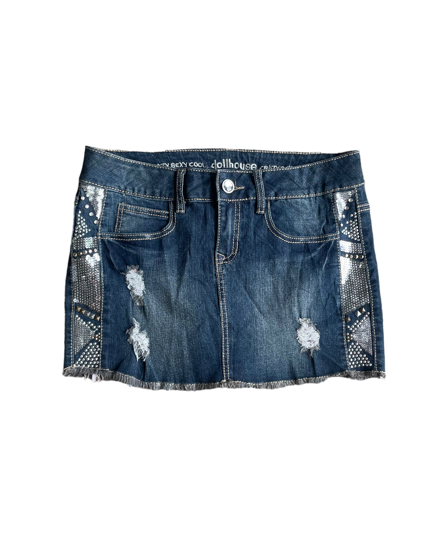 STUDDED 2000s DENIM MINI SKIRT