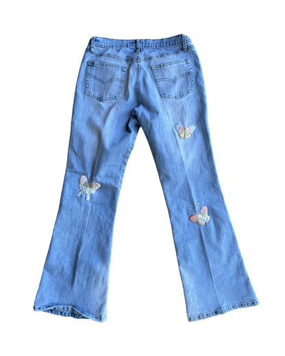 Y2K BUTTERFLY EMBROIDERY FLARE JEANS