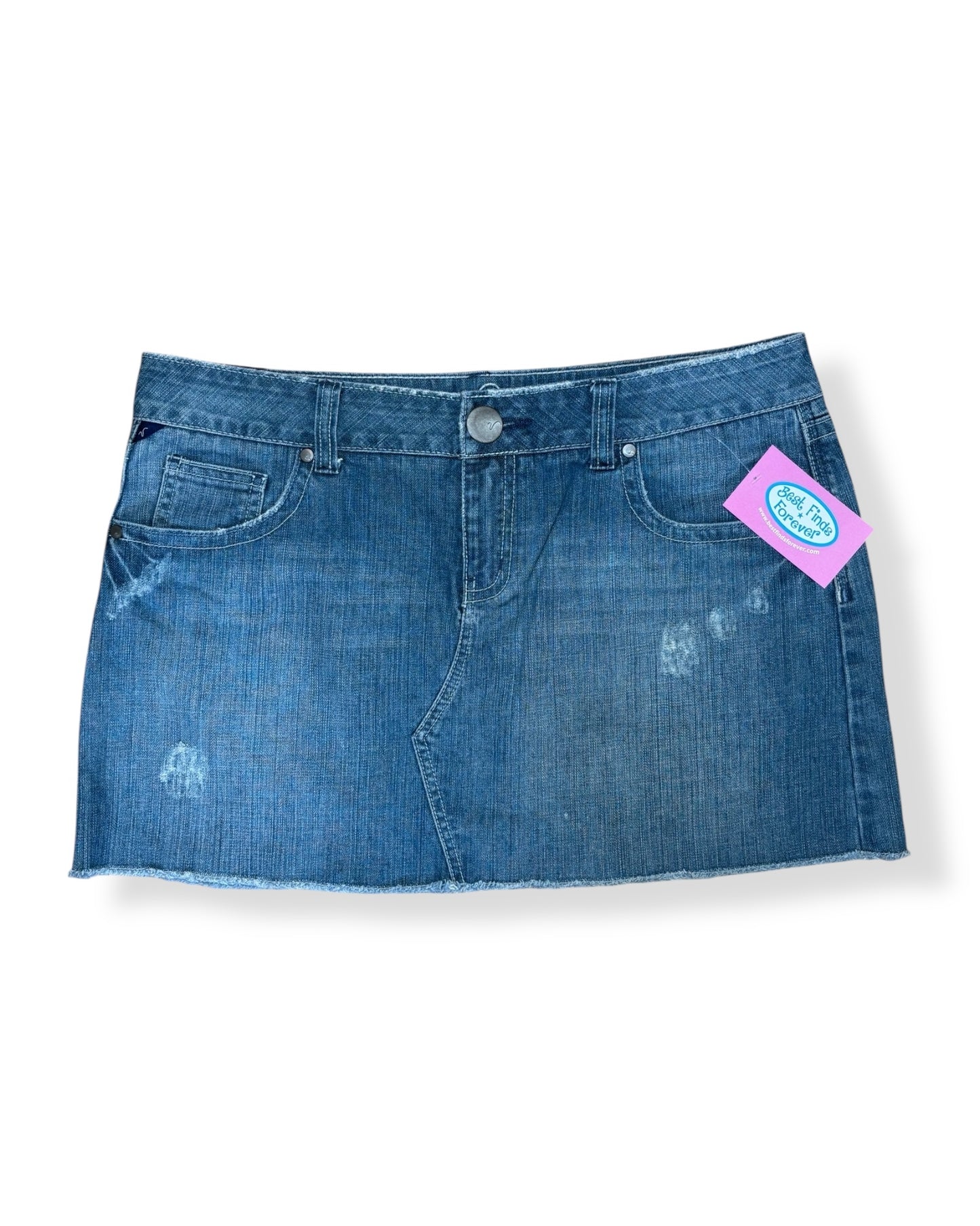 DISTRESSED DENIM MINI SKIRT