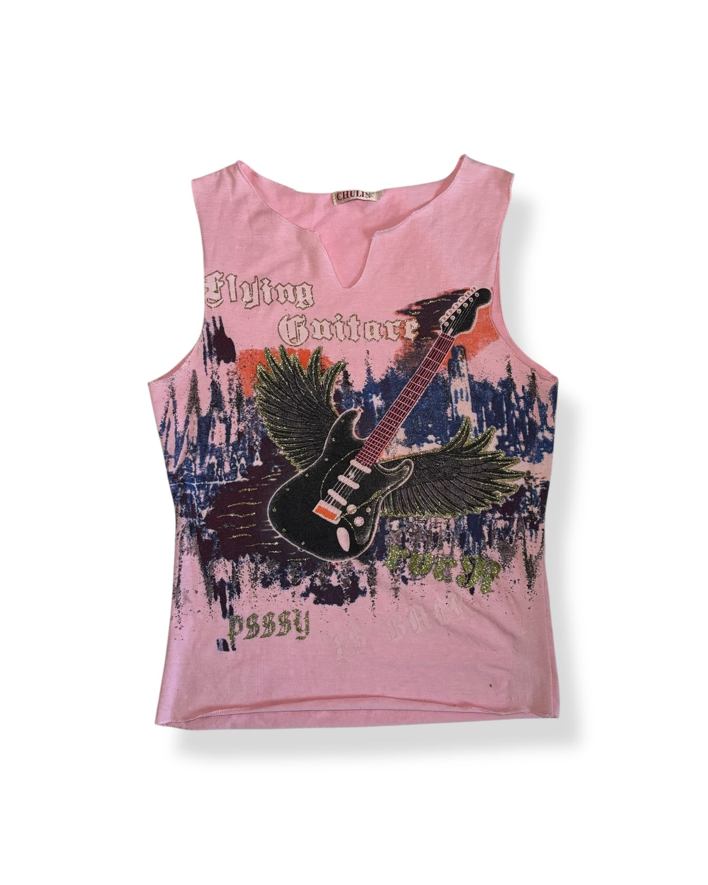 GUITAR GLITTER GRAPHIC TOP