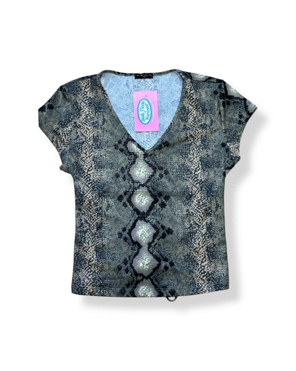 SNAKE PRINT OPEN TIE BACK TOP