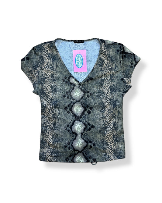 SNAKE PRINT OPEN TIE BACK TOP