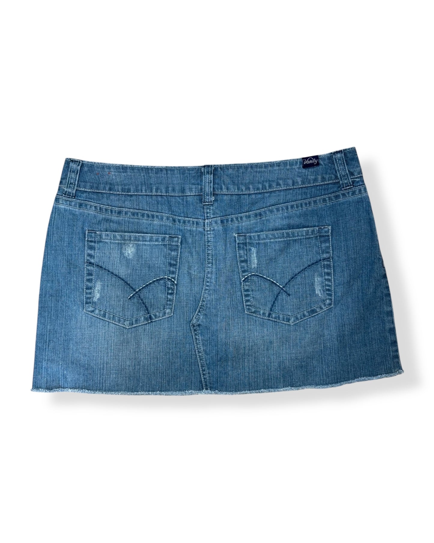DISTRESSED DENIM MINI SKIRT